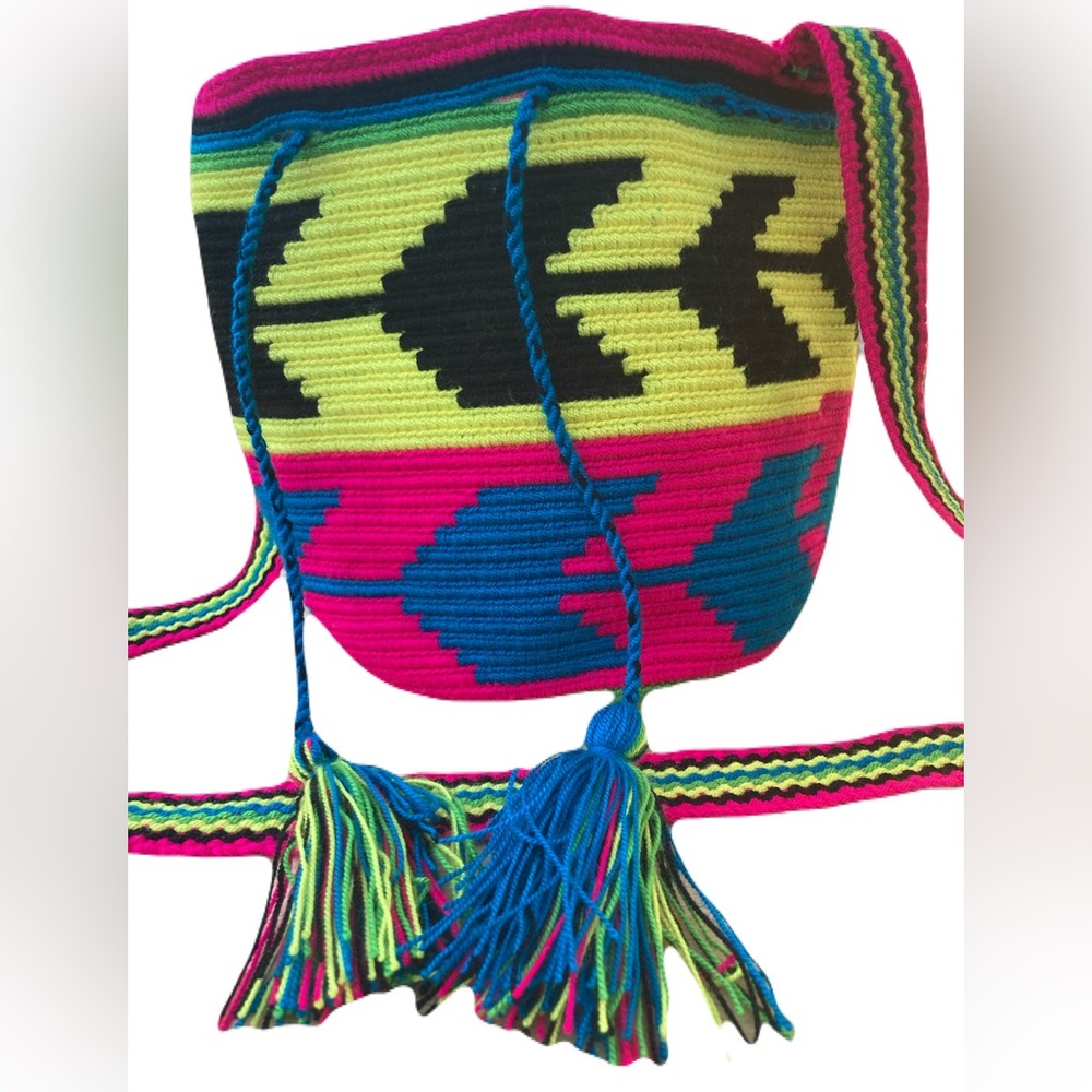 Woven Hobo Bucket Bag Purse Multicolor Drawstring Tassels Hippie‎ BOHO Colorful